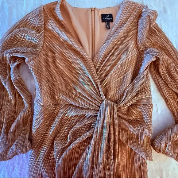 Adrianna Papell Shimmering Gold Long Sleeve Stunning Formal Dress - Picture 3 of 9